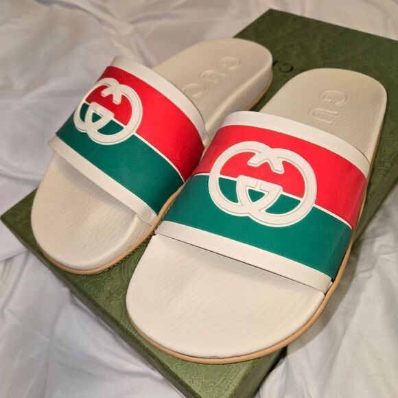 Gucci GG Interlocking Logo Rubber Sandals Shoes Slides Sz 39 NEW - Picture 4 of 11